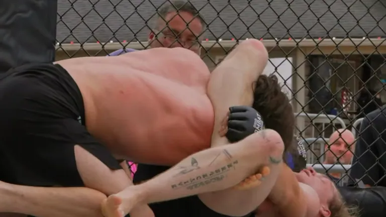 Nathan Johnson locking the triangle choke on Kyle Schultz, LFS Middletown Mayhem, Jul 11, 2026